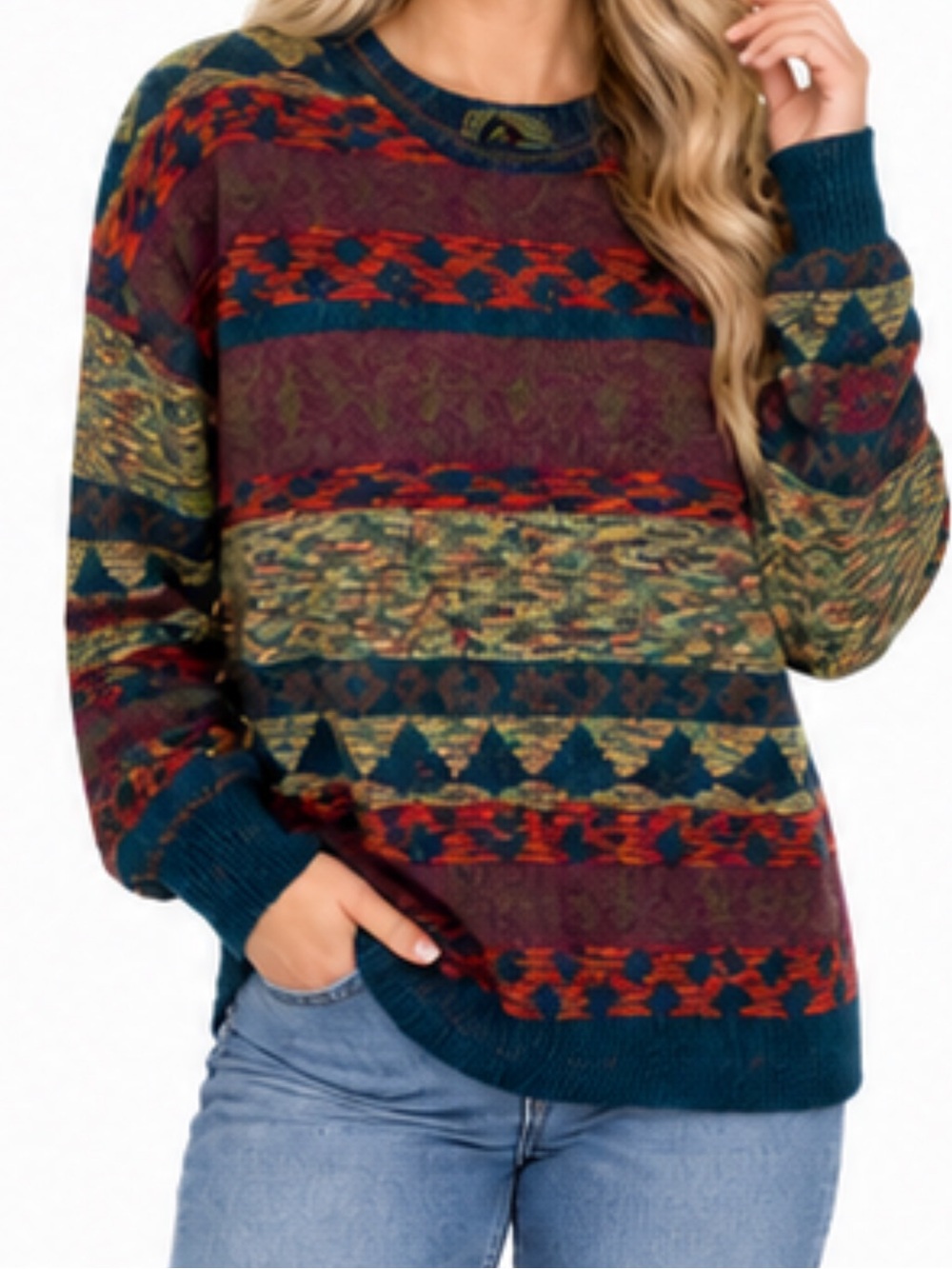 Vintage Higgins M/M Multicolor Geometric Knit Sweater Pullover – Retro 80s/90s